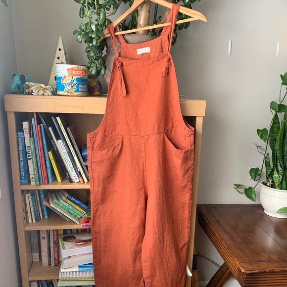 Twigg and Feather, Indie Home Pants - Twigg & Feather The Remi Overalls - 100% Linen, Terra Cotta colour,  Size Large